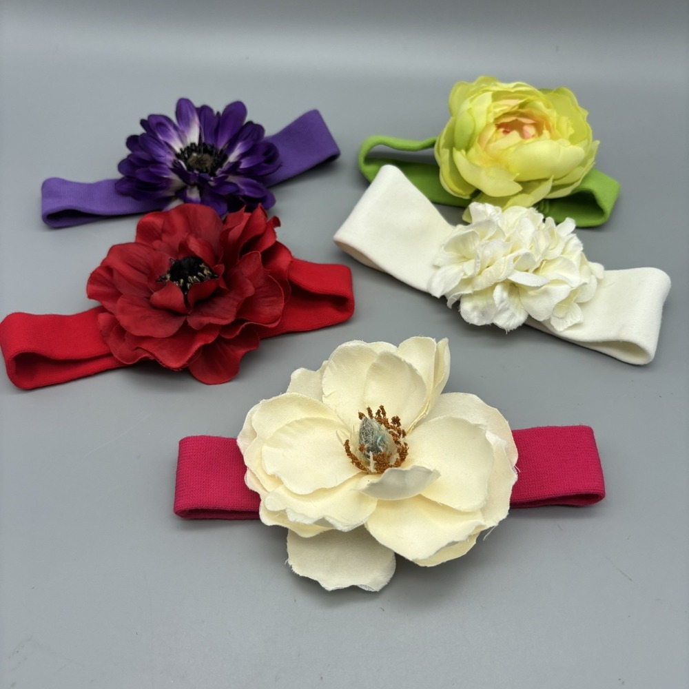 5 Pc. Large Flower Hair Bow on Knit Headband Lot‎ Gift Set Baby Girl
